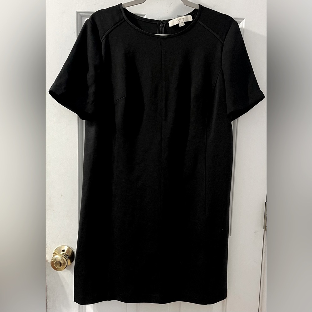 Loft Black Classic Sheath Dress Zip Back with Front Darts Size 10 Fall